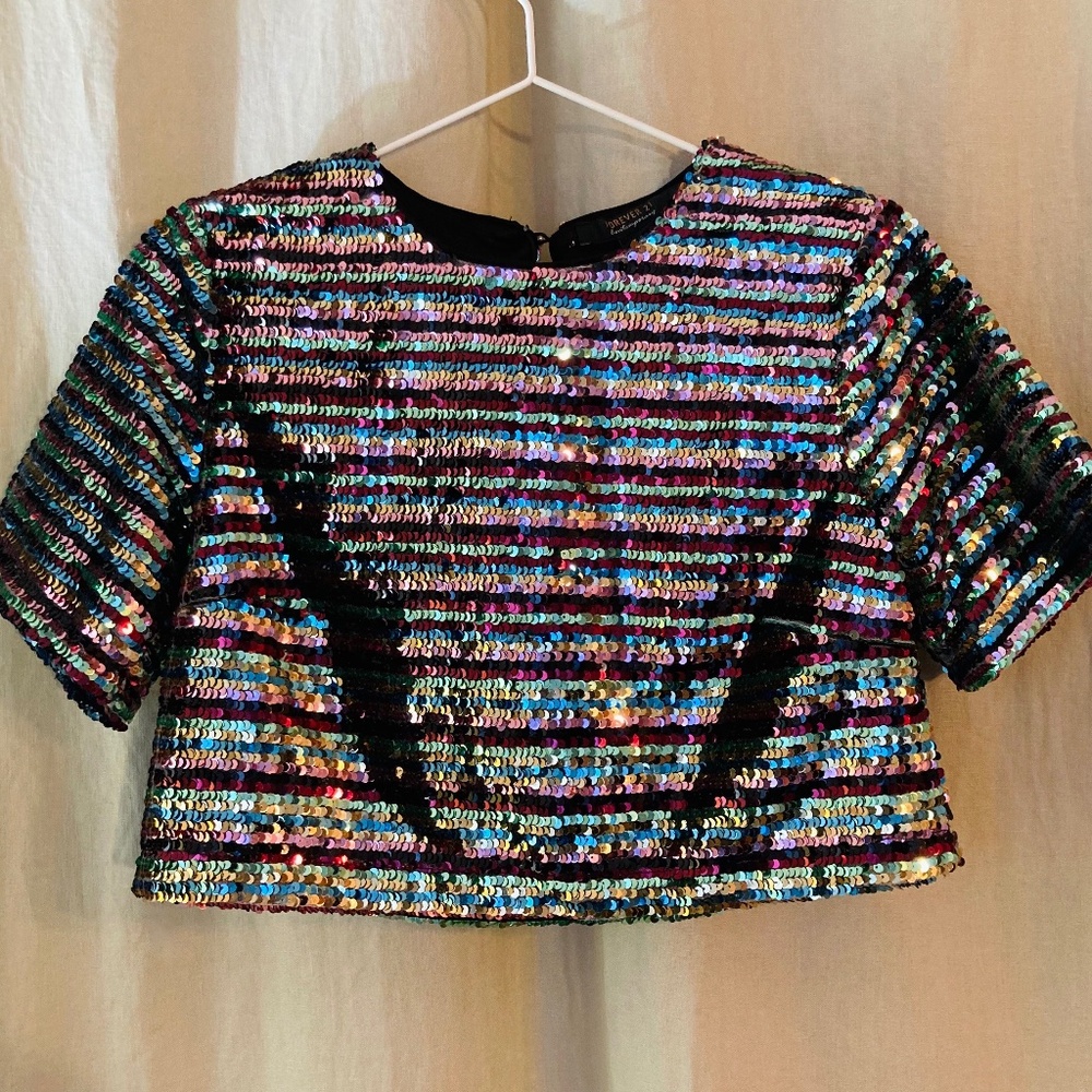 Forever 21 Sequined SPARKLE Cropped Top Blouse - S
